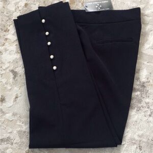 Nine.Eight Black Pull On Cropped Dress Pants with Pearl Accents